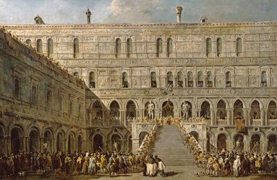 Die Krönung des Dogen von Venedig auf der Scala dei Giganti des Palazzo Ducale von Francesco Guardi